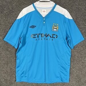 Manchester City Jersey Mens XL Blue White‎ EPL Soccer Etihad Airways Sponsor